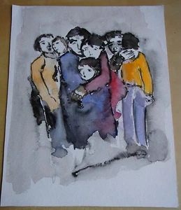 Bonita acuarela (30 x 24 cm), gente de luto, artista sin firmar desconocido - Imagen 1 de 6