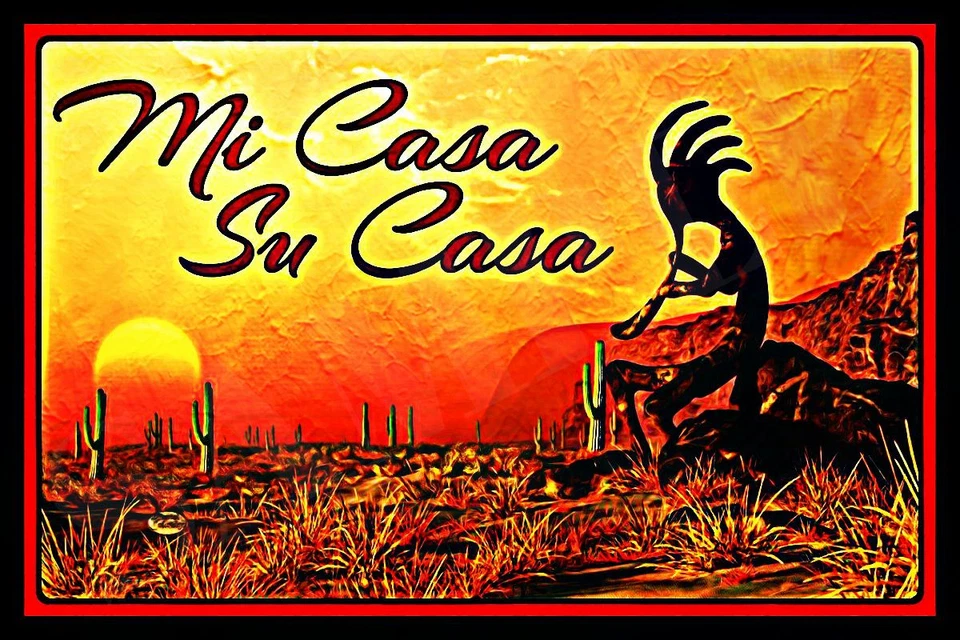 LETRERO DE METAL KOKOPELLI WELCOME MI CASA HECHO EN EE. UU. 8X12 MOTIVO SANTA FE SUROESTE TAOS Foto 1 de 1