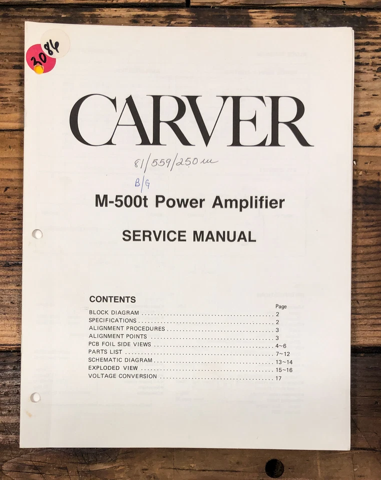 Manual de servicio amplificador Carver M-500T *original* Foto 1 de 1