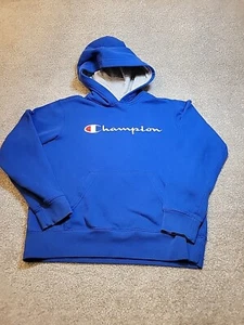 Boys Champion Hoodie Youth Sweatshirt Large Long Sleeve Embroidered Royal Blue - Picture 1 of 12