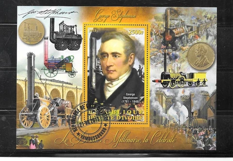 IVORY COAST 2013 GEORGE STEPHENSON TRAINS SOUVENIR SHEET S/S RECENT NEW STAMPS Cover