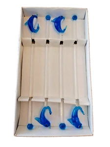 (4) Art Glass Dolphin Swizzle Sticks Drink Stirrers Vintage Barware Beach House - Picture 1 of 4