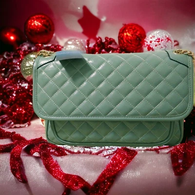 Luxury Seafoam Green Diamond Quilted Leather Chain Strapped Shoulder Bag ag - Image 1 of 4