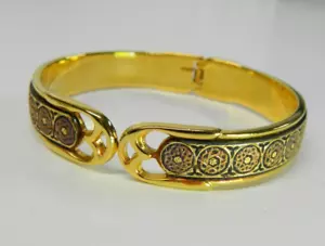 Vintage Damascene Gold Cuff Design Midas of Toledo Spain Bracelet - Picture 1 of 4