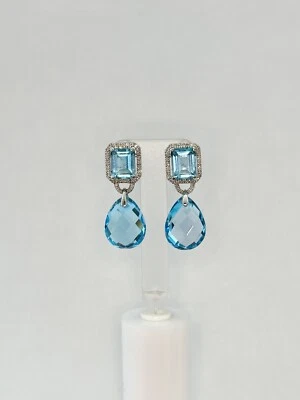 Pendientes Rarezas Plata de Ley Diamante Blanco y Topacio Azul Suizo Foto 1 de 4