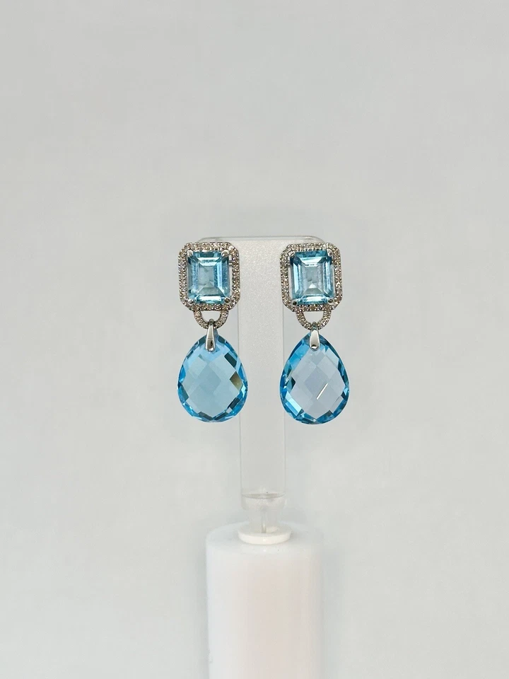 Pendientes Rarezas Plata de Ley Diamante Blanco y Topacio Azul Suizo Foto 1 de 4