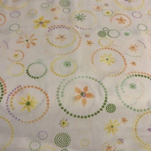 Fabric Finders Floral Polka Dot Circle Fabric Orange Green Yellow On White BTHY - Picture 1 of 15