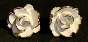Pendientes Monet Esmalte Blanco Tono Oro Rosa Clip-on Vintage - Imagen 1 de 16