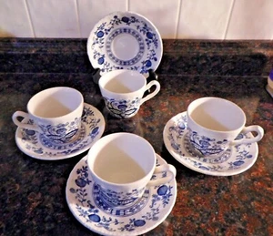 Enoch Wedgwood Tunstall Blue Heritage S/4 Teetasse Untertasse Made in England Zwiebel  - Bild 1 von 5
