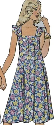 1970s Square Neck Flutter Cap Sleeve Sundress Dress Style Sewing Pattern 1890 - Image 1 of 3