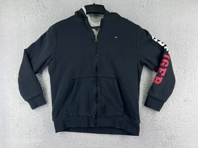 Tommy Hilfiger Jacket Youth L Black Sleeve Print Sherpa Lined Hoodie Full Zip - Image 1 of 4