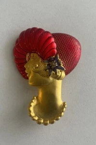 VTG! 1980s Signed JJ Lady's Head Pin Brooch w Enamel Deco. Flapper 9039 - Picture 1 of 3
