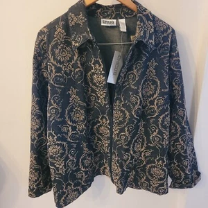 CHICOS Design Women's Black Floral Damask Bohemian Zip Jacket SIZE 3 US XL NWT - Picture 1 of 15