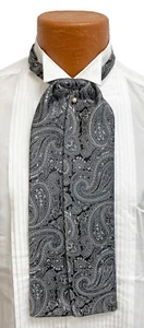 Boys Black & Silver Paisley Ascot Cravat Tie with Pin Victorian Morning Dress - Picture 1 of 2