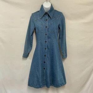 Vintage LandLubber Size 7 Blue Jean Denim Snap Front Shirt Dress Jacket Western - Picture 1 of 12