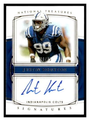 2019 Panini National Treasures #S-JH Justin Houston Signatures Gold #/35 - Image 1 of 2