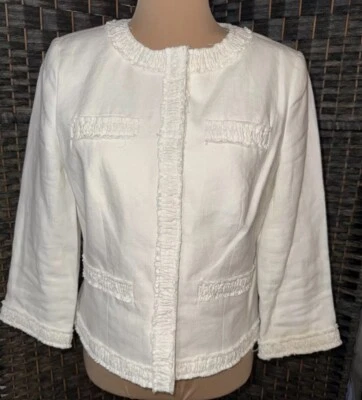 Michael Kors Button Down Beige 100% Linen Cropped Blazer Coat size 6 - Image 1 of 4