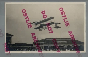 San Bruno CALIFORNIA RPPC 1910 AIRPLANE FLYING Paulhan TANFORAN PARK Francisco - Picture 1 of 3