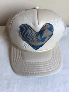 Womens Boutique Embellished Heart Applique Snapback Truckers Beige Mesh Hat - Picture 1 of 5