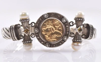 Phillip Gavriel Sterling Silver 18k Pearl and Citrine Bracelet 7.5'' ID - Image 1 of 3