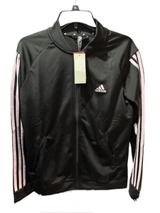 NWT Adidas Youth 3 Stripe Tricot Track Jacket Black/Pink Size Medium - Picture 1 of 4