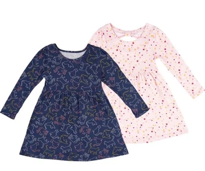 Members Mark Dresses Set Girls Size 5 Navy Blue Pink Cat Heart Print Long Sleeve - Image 1 of 4