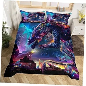 Fire Dragon Comforter Cover Magical Dinosaur Bedding Set Jungle Twin Multi 1016 - Picture 1 of 6