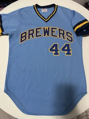 100% Authentic Vintage Wilson Milwaukee Brewers Hank Aaron jersey sz 42 (40/med) - Image 1 of 4