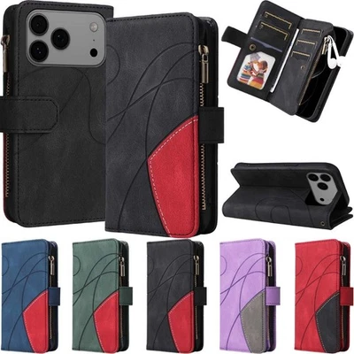 For iPhone 17 Pro Max 17air 16 15 14 Zipper Wallet Flip Leather flip back case - Image 1 of 4