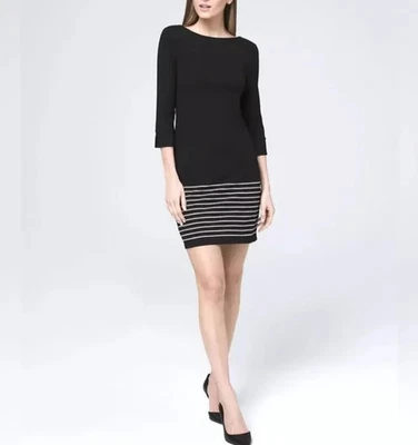 Vestido recto manga 3/4 tejido dobladillo rayas WHITE HOUSE BLACK MARKET talla L Foto 1 de 4
