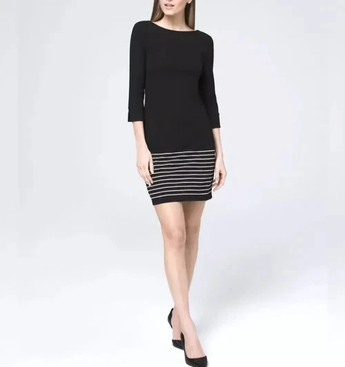 WHITE HOUSE BLACK MARKET Striped Hem Knit 3/4 Sleeve Shift Dress Size L - Image 1 of 4