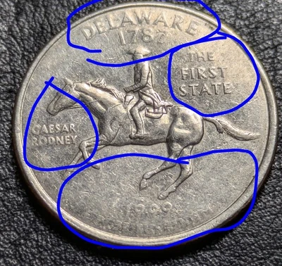 1999-D 25c Delaware State Quarter ERROR STRONG Strike Through Grease Mint Error - Image 1 of 4