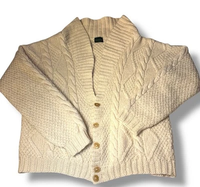 Cárdigan suéter de lana tejido con cable grueso vintage IZOD cuello chal LG crema/marfil Foto 1 de 4