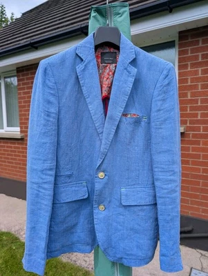 Zara Mens Sky Blue Linen Jacket EUR 46 Approx UK 36 Small - Image 1 of 4