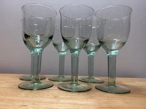 Vintage Set of 6 Green Glass Goblets 8” Tall.  One Has A Small Chip.  See Pics - Picture 1 of 5