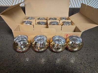 Caja de 12 Candelabros Votivos Dorados Vidrio Tealight Boda Mesa Paisaje  Foto 1 de 4