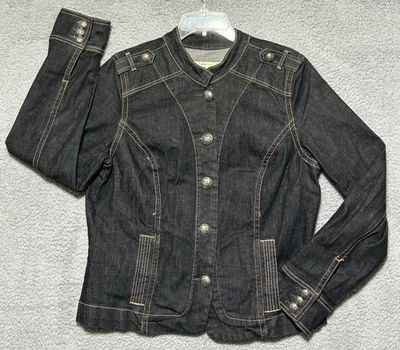 Chaqueta vaquera vintage antigua azul marino índigo oscuro estilo militar para mujer talla XL Foto 1 de 4