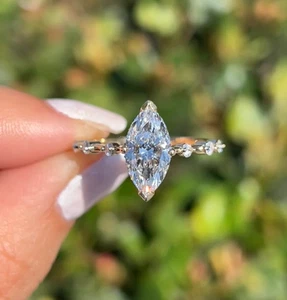 2.20CT TW Marquise D VVS2 Lab Grown Diamond Wedding Ring 14K White Gold IGI Cert - Picture 1 of 8