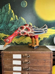 Vintage 1970’s Habitat Large Wooden Duck Bird Ornament In Red Mid Century Patina - Bild 1 von 12