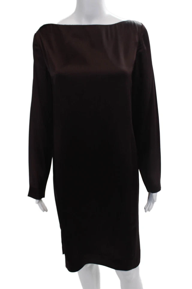 Vestido Emanuel Emanuel Ungaro Mujer Manga Larga Cuello Barco Satinado Marrón Talla 8 Foto 1 de 4