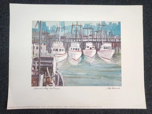 VTG 1960s Nostalgic Art Print Yacht Fishermans Wharf Sf CA Floyd Hildebrand - Picture 1 of 6