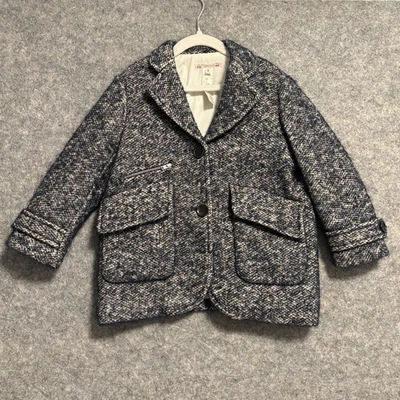Abrigo Bonpoint Niñas Talla 4 Azul Mezcla Lana Tweed Muesca Solapa Bolsillo Forrado Chaqueta Foto 1 de 4