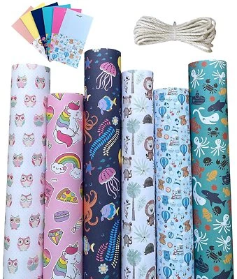 Gift Wrapping Paper Birthday Wrap Roll Sheet Cover Papers Pack of 6, 29" x 19" - Image 1 of 4