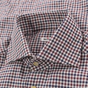 Kiton NWT Dress Shirt Size 15.75 40 Blue Red & Cream Plaid 100% Cotton - Picture 1 of 8