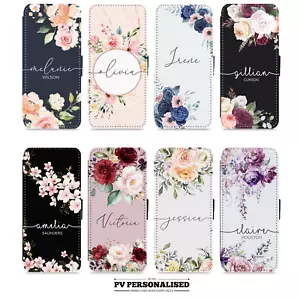 Personalised Flip Case For Apple Iphone 11 12 Xr 7 8 Se Name Floral Wallet Cover - Picture 1 of 17