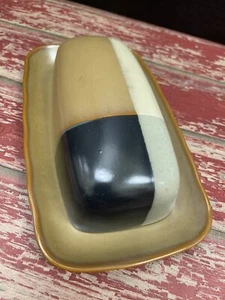 SANGO Brown, Beige, Ivory 2 Piece Covered Butter Dish Earth Tone Pottery - Picture 1 of 14