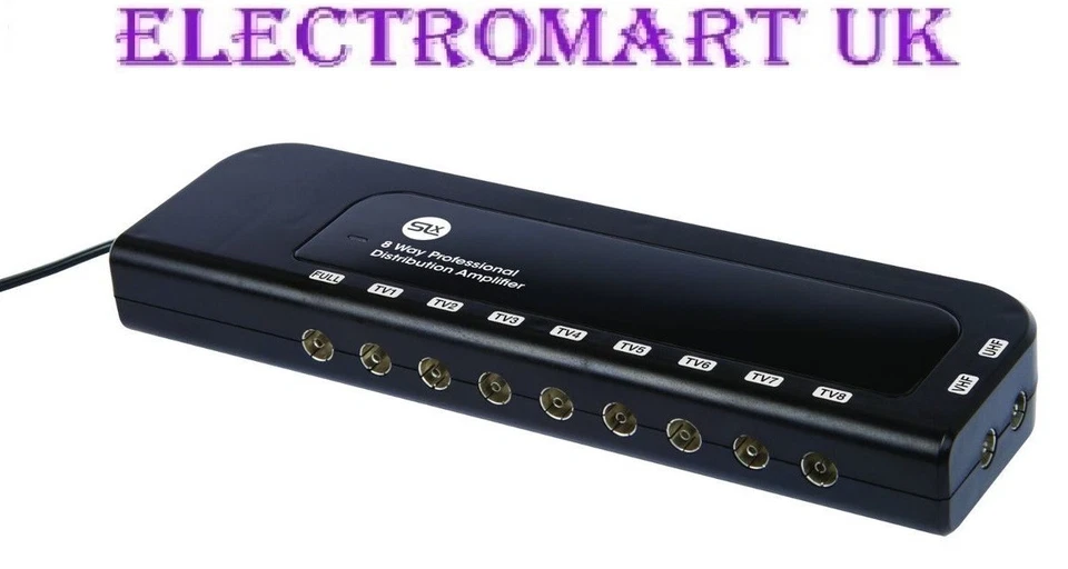 SLX 8 WAY TV AMPLIFIER SIGNAL BOOSTER HD TV/FM/DAB VARIABLE GAIN UK 13A PLUG - Image 1 of 1