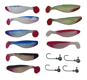 10 Gummifische 8 cm im Set mit 4 Jighaken Hecht Barsch Zander Relax Gummiköder - Picture 1 of 7