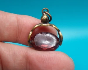 Antique 19th Century Brass & Glass Triple Sided Spinning Sealing Wax Seal Fob - Picture 1 of 7