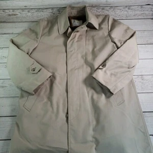 VINTAGE London Fog Trench Coat Mens 40 Regular Beige Main Coats Faux Fur Liner - Picture 1 of 13